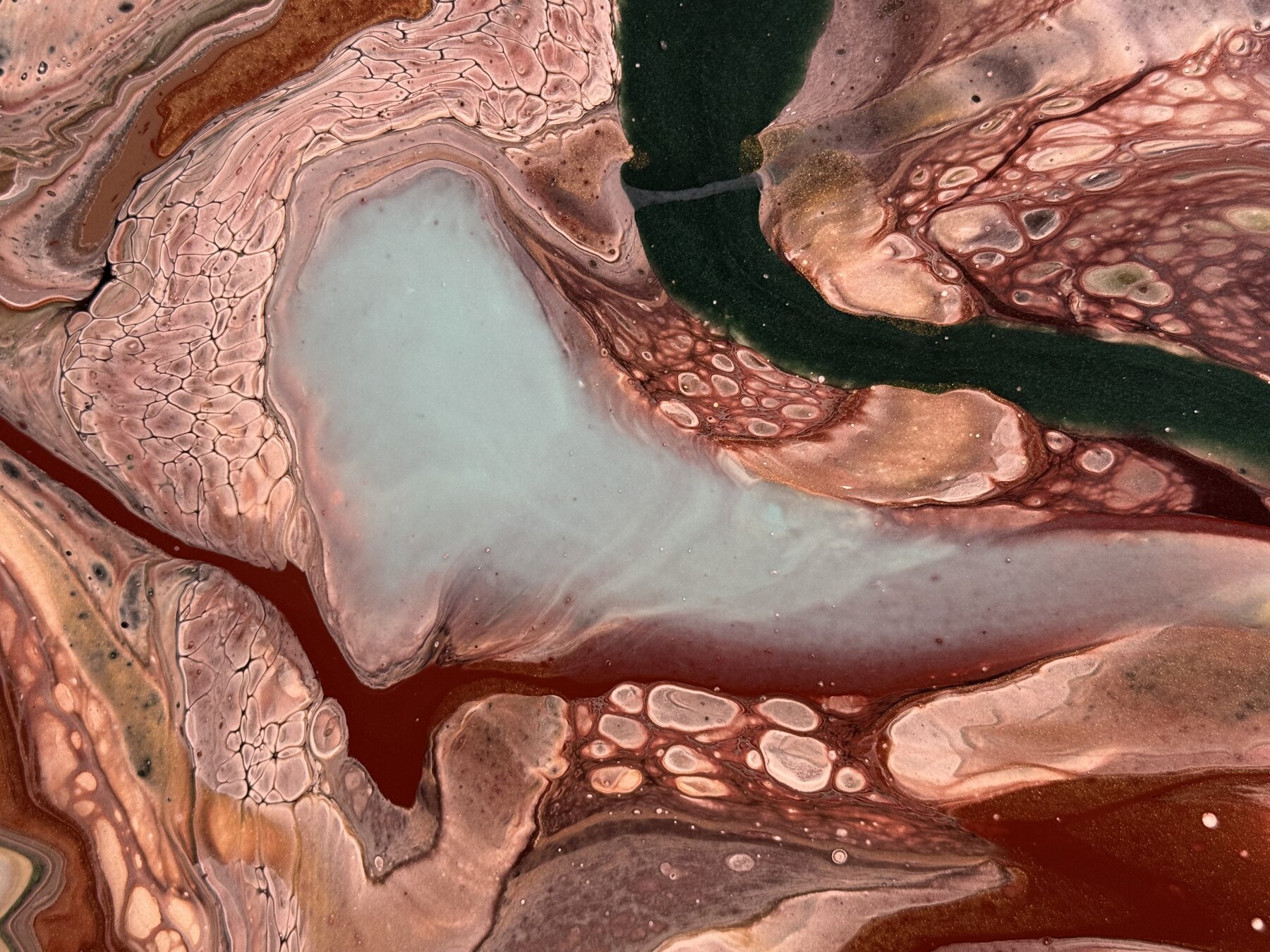 Fluid art macro detail — copper and rose